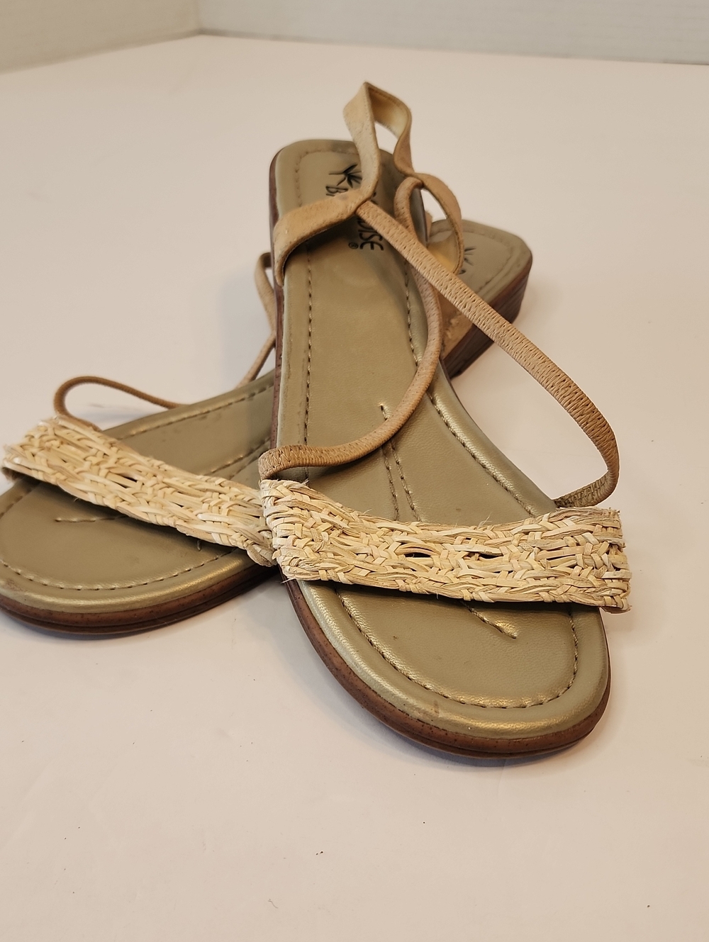 PARADISE BAY Strappy Stretchy Woven Beige Women's Sandals